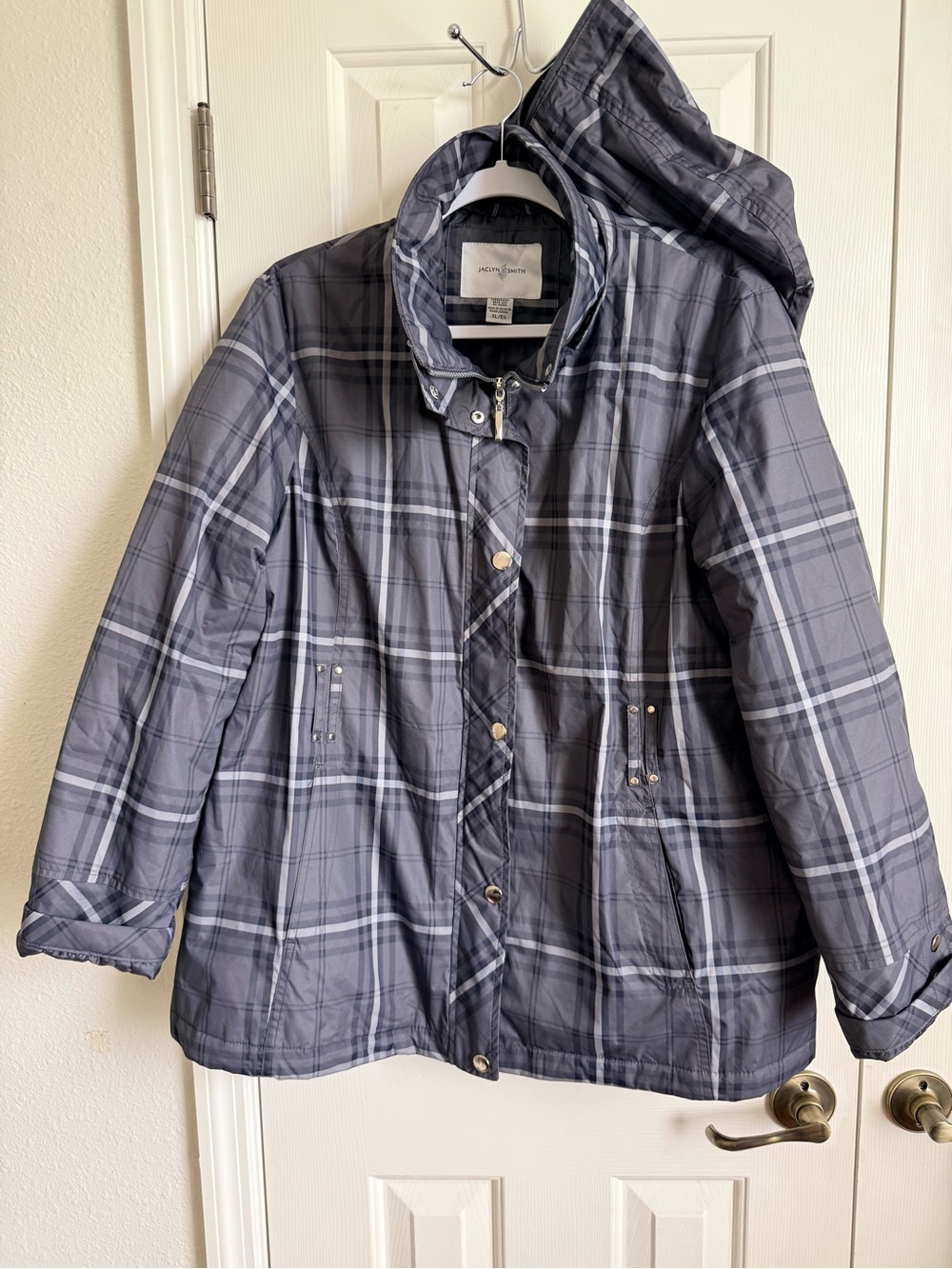 SMITH Gray Plaid Raincoat with Removable Hood